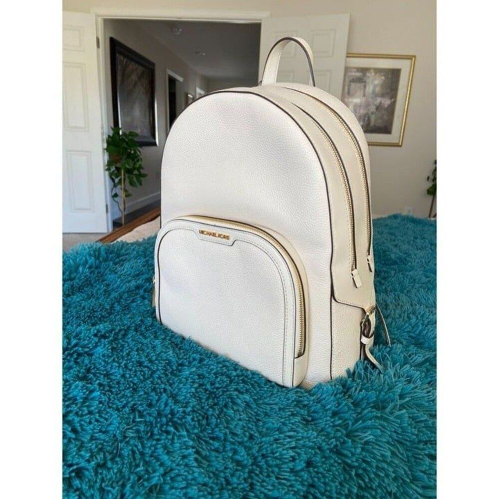 Michael Kors Jaycee Large Zip Pocket Leather Backpack Light Cream